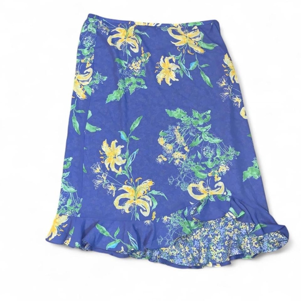 Emma James reversible ditzy Floral periwinkle Blue Yellow ruffle hem Skirt 20W